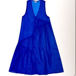 Ali Golden sheer v neck dress with gathers- size M/L